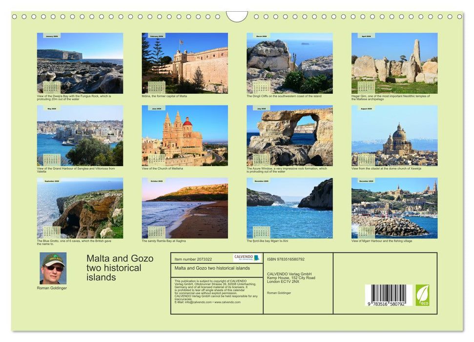 Malta and Gozo two historical islands (CALVENDO Monthly Calendar 2026)