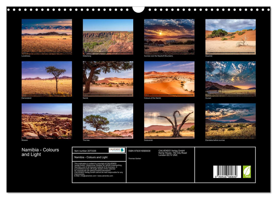 Namibia - Colours and Light (CALVENDO Monthly Calendar 2026)