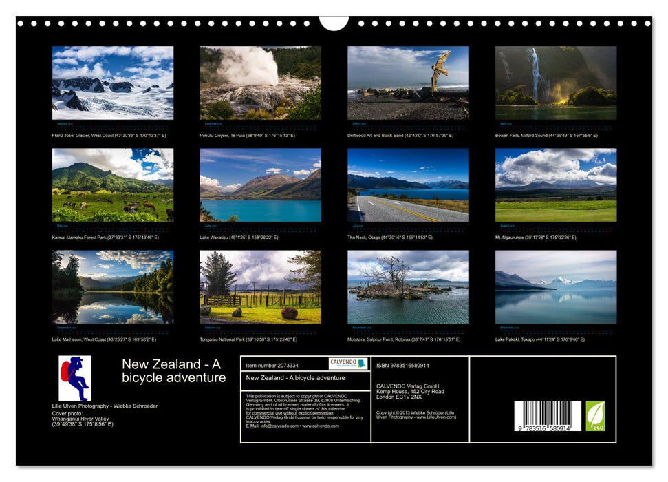 New Zealand - A bicycle adventure (CALVENDO Monthly Calendar 2026)