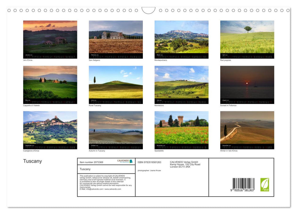Tuscany (CALVENDO Monthly Calendar 2026)