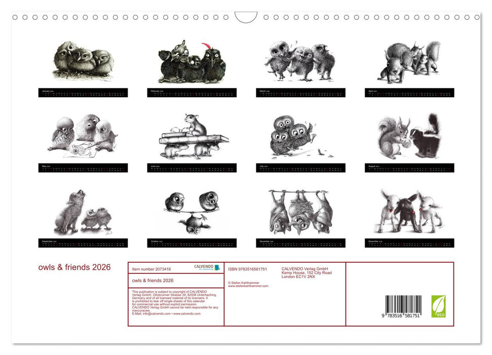 owls & friends 2026 (CALVENDO Monthly Calendar 2026)