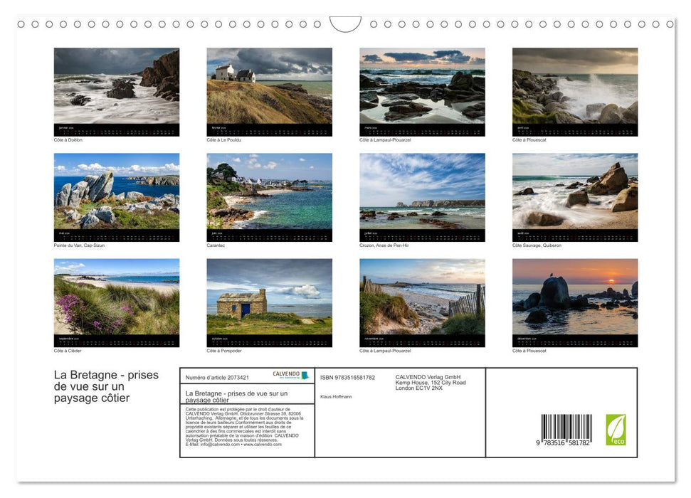 La Bretagne - prises de vue sur un paysage côtier (CALVENDO Calendrier mensuel 2026)