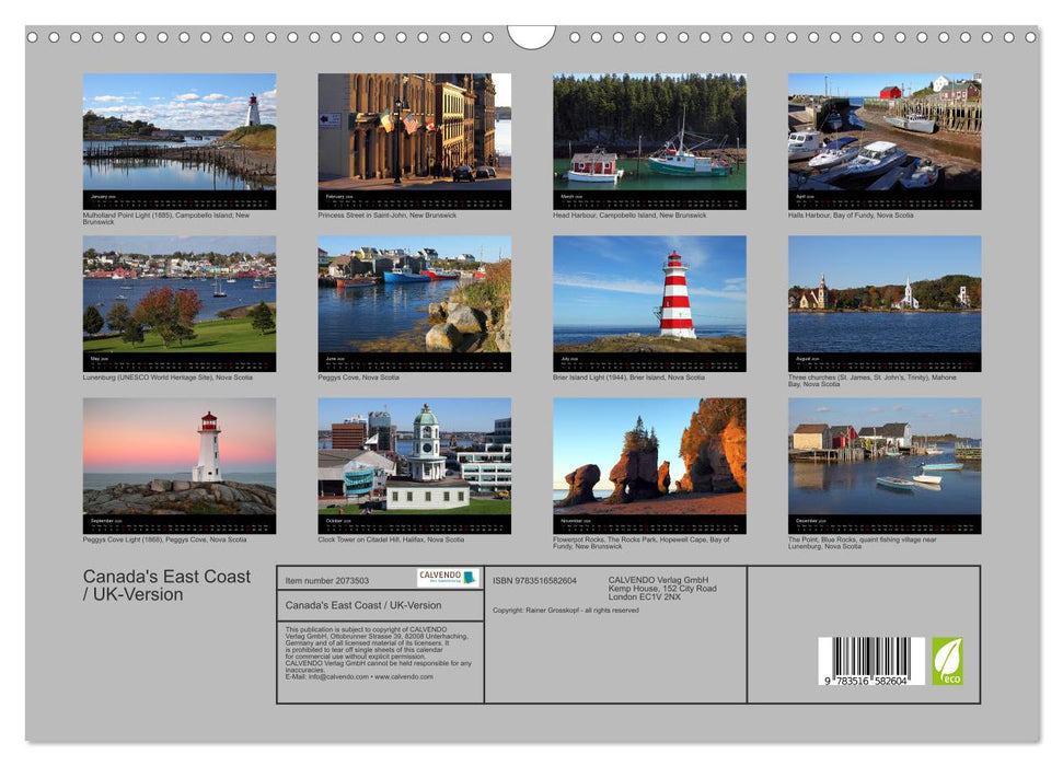 Canada's East Coast / UK-Version (CALVENDO Monthly Calendar 2026)