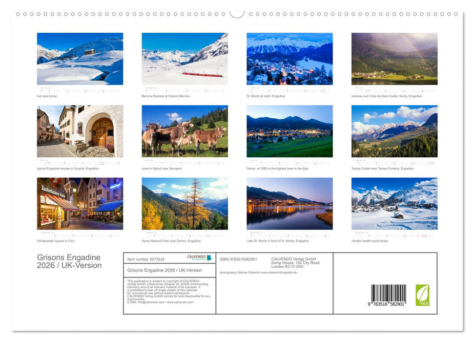 Grisons Engadine 2026 / UK-Version (CALVENDO Premium-Calendar 2026)