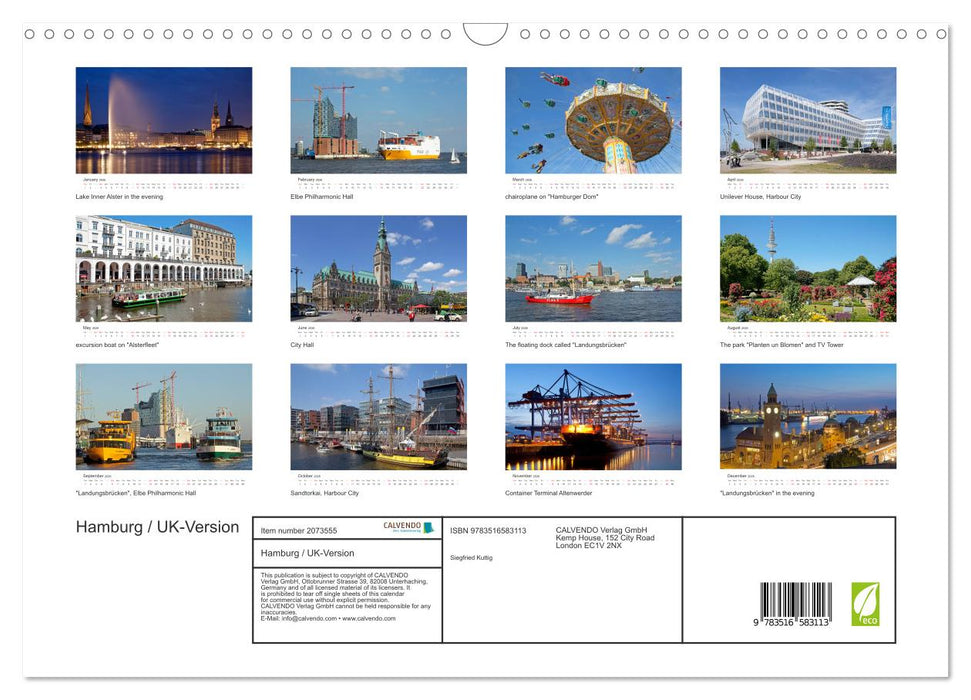 Hamburg / UK-Version (CALVENDO Monthly Calendar 2026)