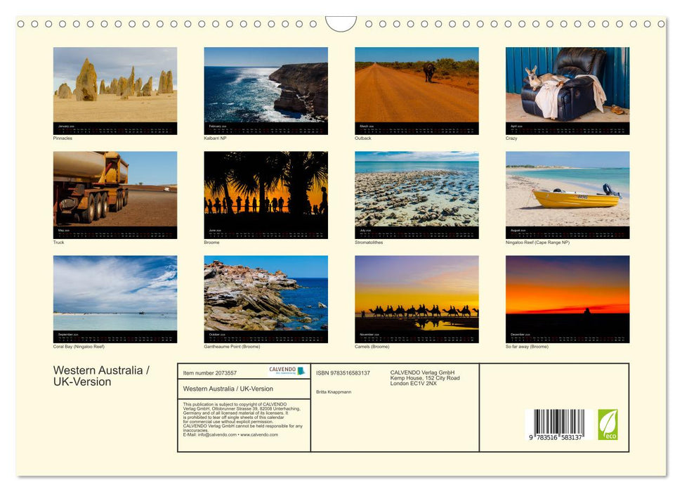 Western Australia / UK-Version (CALVENDO Monthly Calendar 2026)