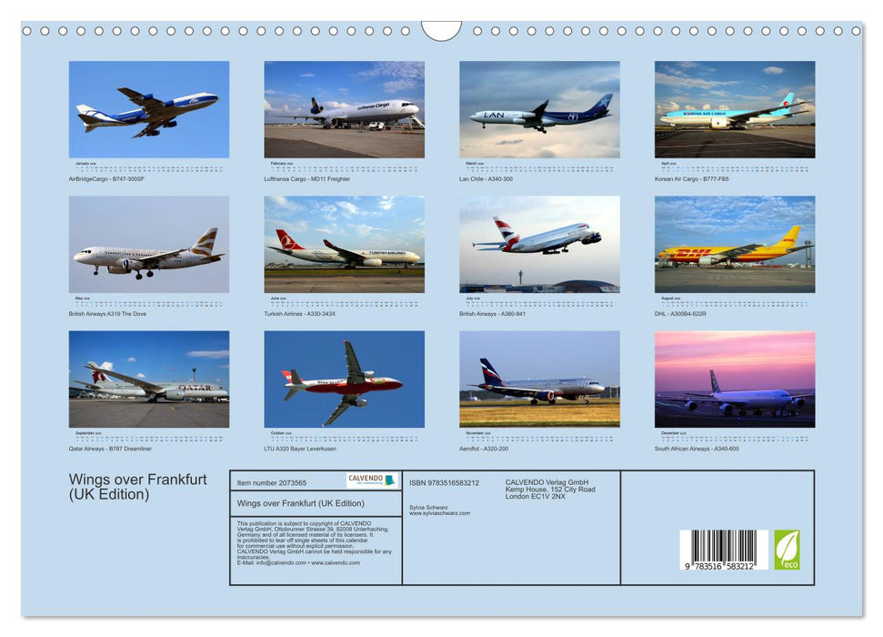 Wings over Frankfurt (UK Edition) (CALVENDO Monthly Calendar 2026)