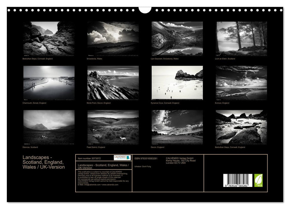 Landscapes - Scotland, England, Wales / UK-Version (CALVENDO Monthly Calendar 2026)