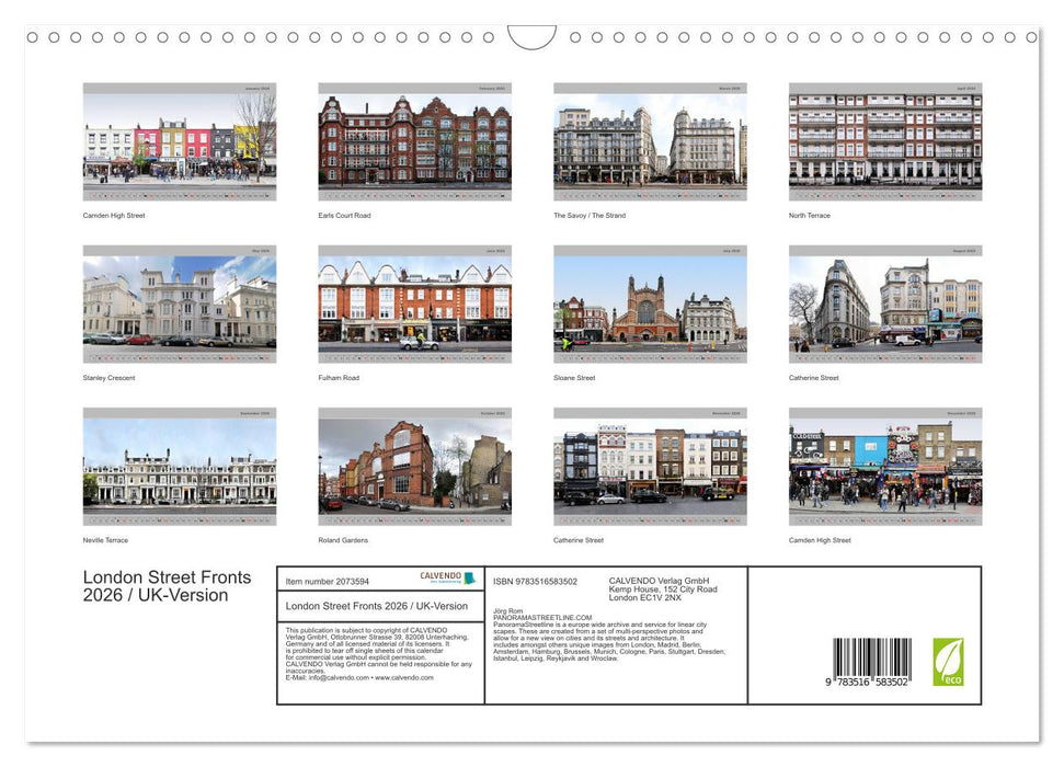London Street Fronts 2026 / UK-Version (CALVENDO Monthly Calendar 2026)