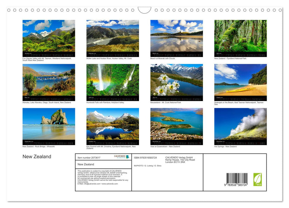 New Zealand (CALVENDO Monthly Calendar 2026)