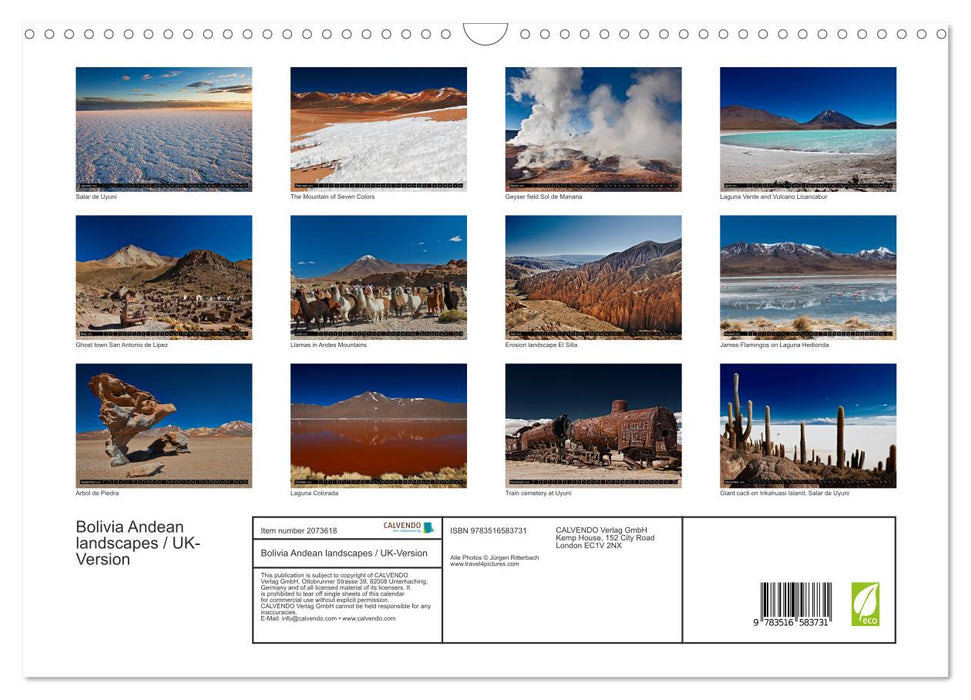 Bolivia Andean landscapes / UK-Version (CALVENDO Monthly Calendar 2026)