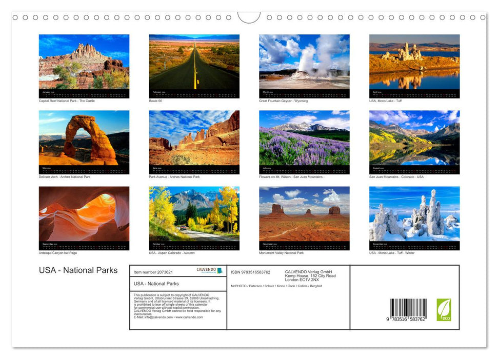 USA - National Parks (CALVENDO Monthly Calendar 2026)