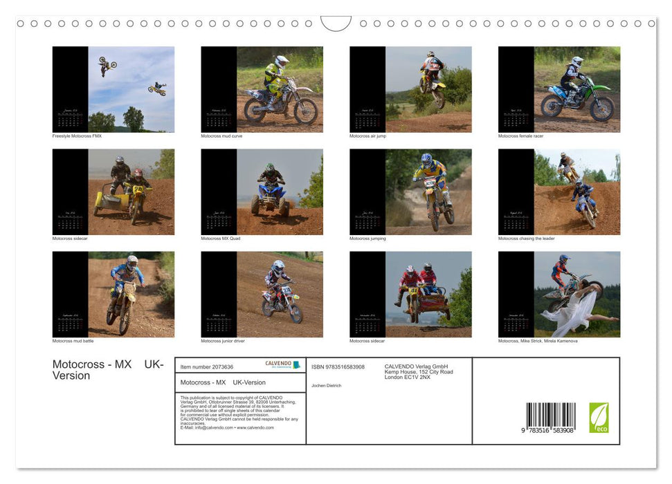 Motocross - MX UK-Version (CALVENDO Monthly Calendar 2026)