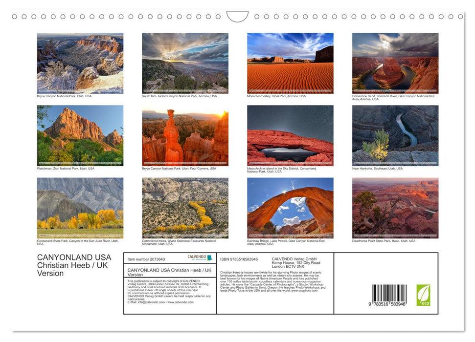 CANYONLAND USA Christian Heeb / UK Version (CALVENDO Monthly Calendar 2026)