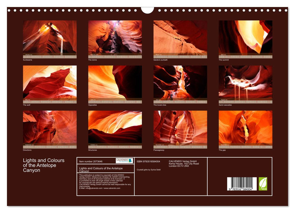 Lights and Colours of the Antelope Canyon (CALVENDO Monthly Calendar 2026)