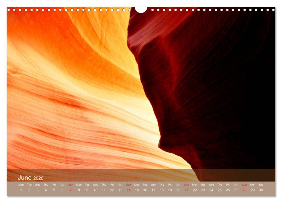 Lights and Colours of the Antelope Canyon (CALVENDO Monthly Calendar 2026)