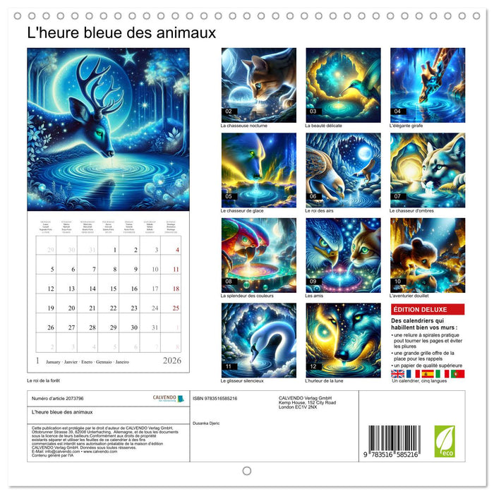 L'heure bleue des animaux (CALVENDO Calendrier mensuel 2026)