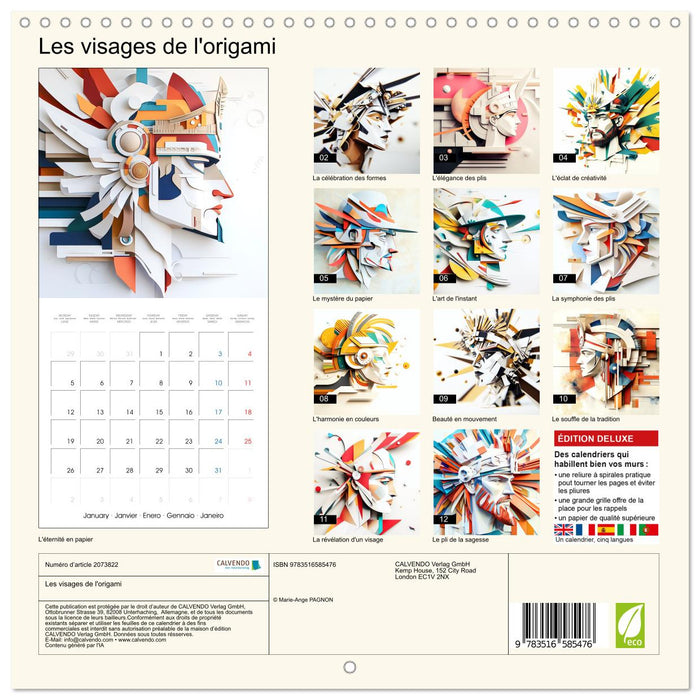 Les visages de l'origami (CALVENDO Calendrier mensuel 2026)
