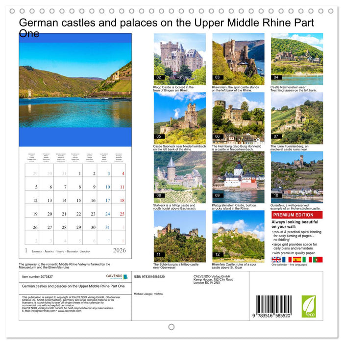 German castles and palaces on the Upper Middle Rhine Part One (CALVENDO Monthly Calendar 2026)