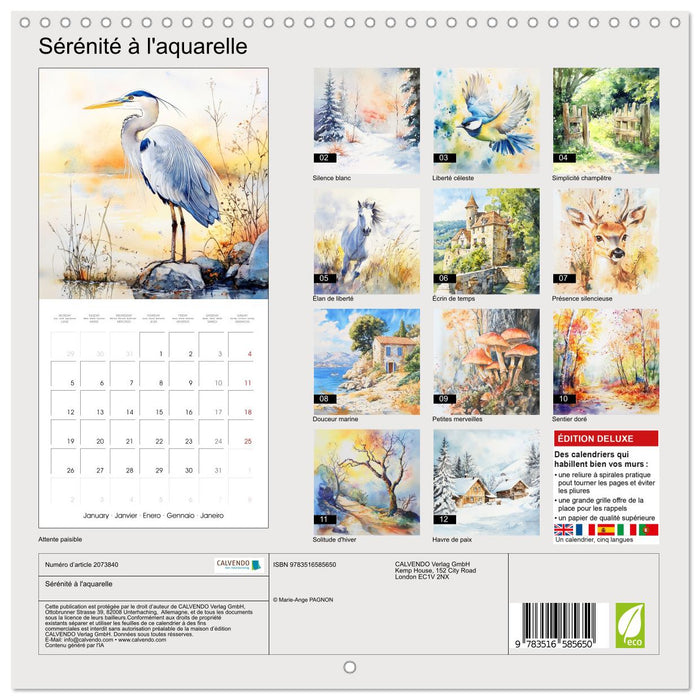 Sérénité à l'aquarelle (CALVENDO Calendrier mensuel 2026)