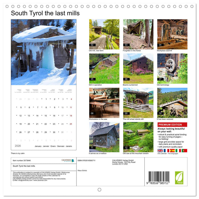 South Tyrol the last mills (CALVENDO Monthly Calendar 2026)