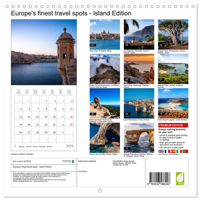 Europe's finest travel spots - Island Edition (CALVENDO Monthly Calendar 2026)