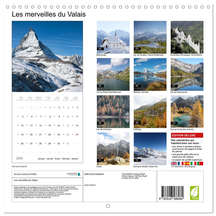 Les merveilles du Valais (CALVENDO Calendrier mensuel 2026)