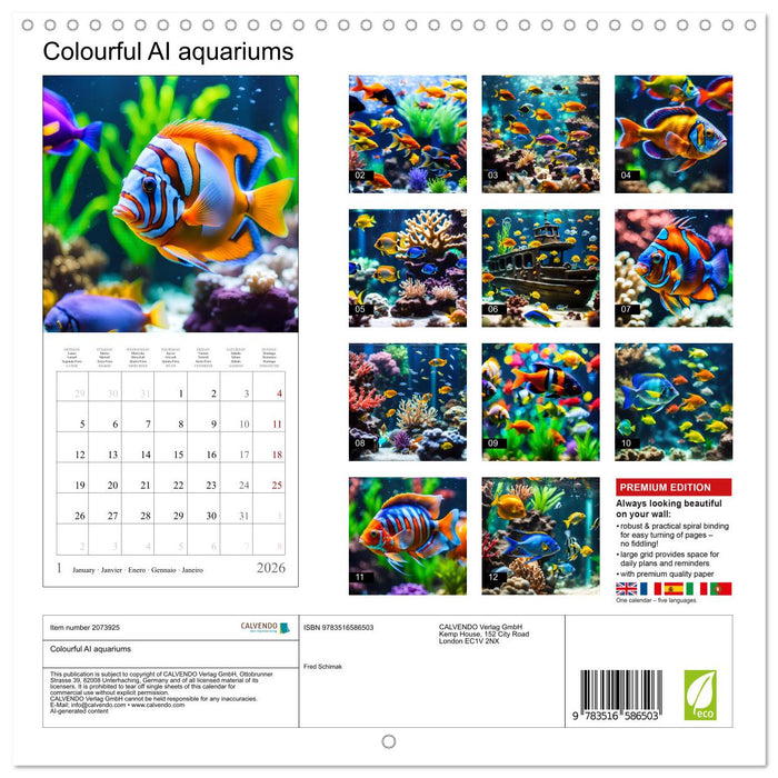 Colourful AI aquariums (CALVENDO Monthly Calendar 2026)