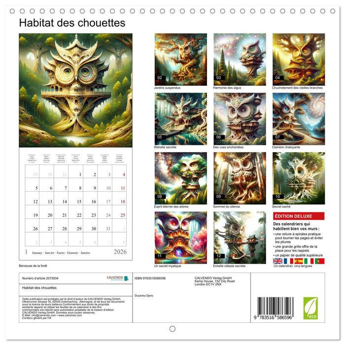 Habitat des chouettes (CALVENDO Calendrier mensuel 2026)