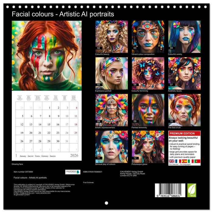 Facial colours - Artistic AI portraits (CALVENDO Monthly Calendar 2026)