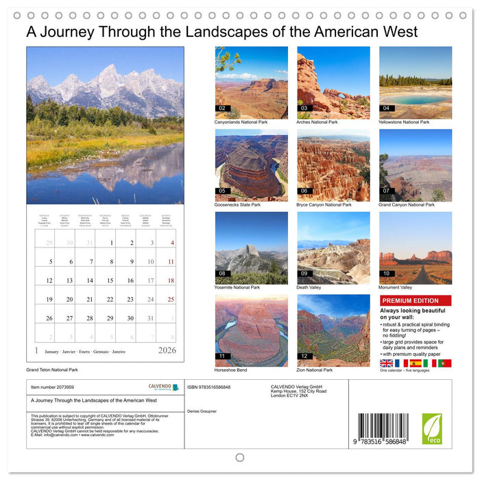 A Journey Through the Landscapes of the American West (CALVENDO Monthly Calendar 2026)