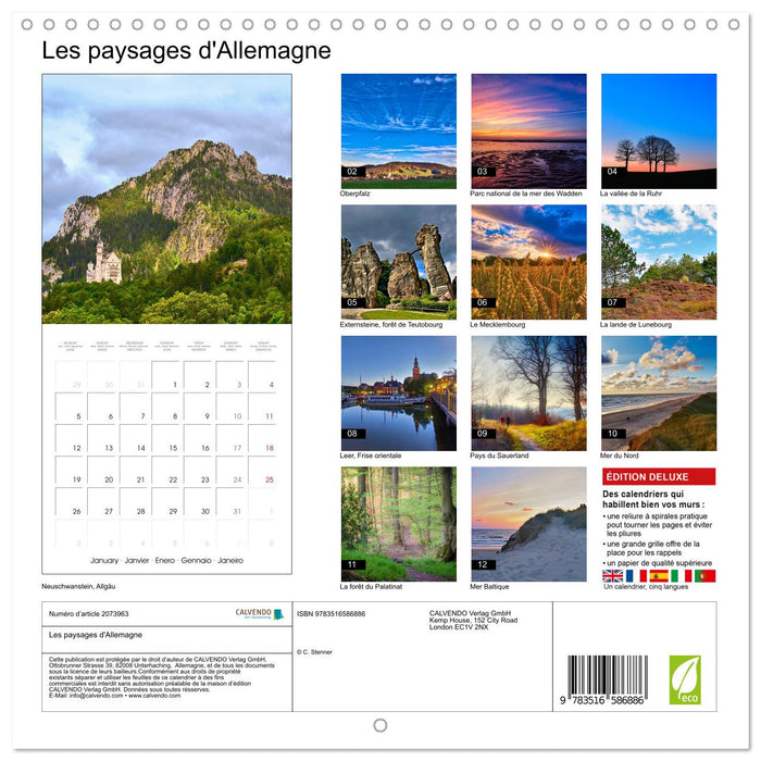 Les paysages d'Allemagne (CALVENDO Calendrier mensuel 2026)