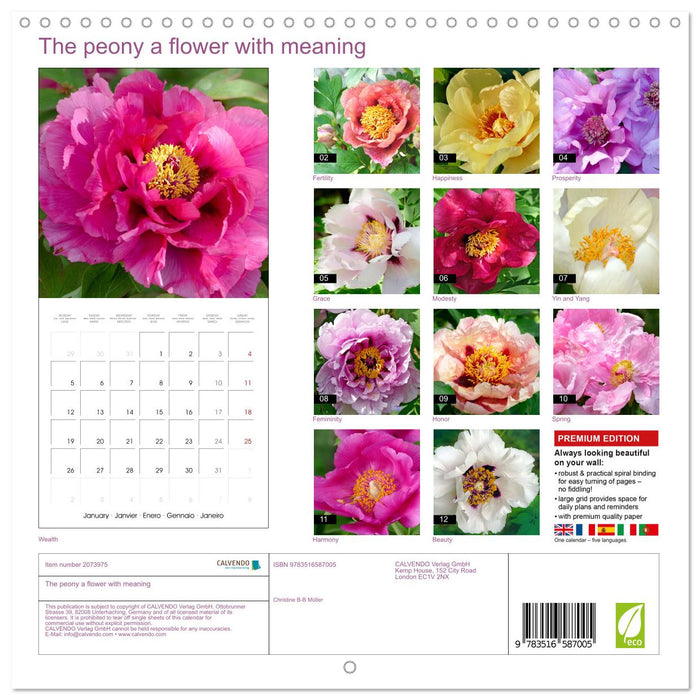 The peony a flower with meaning (CALVENDO Monthly Calendar 2026)