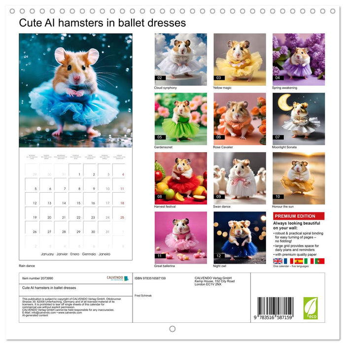 Cute AI hamsters in ballet dresses (CALVENDO Monthly Calendar 2026)