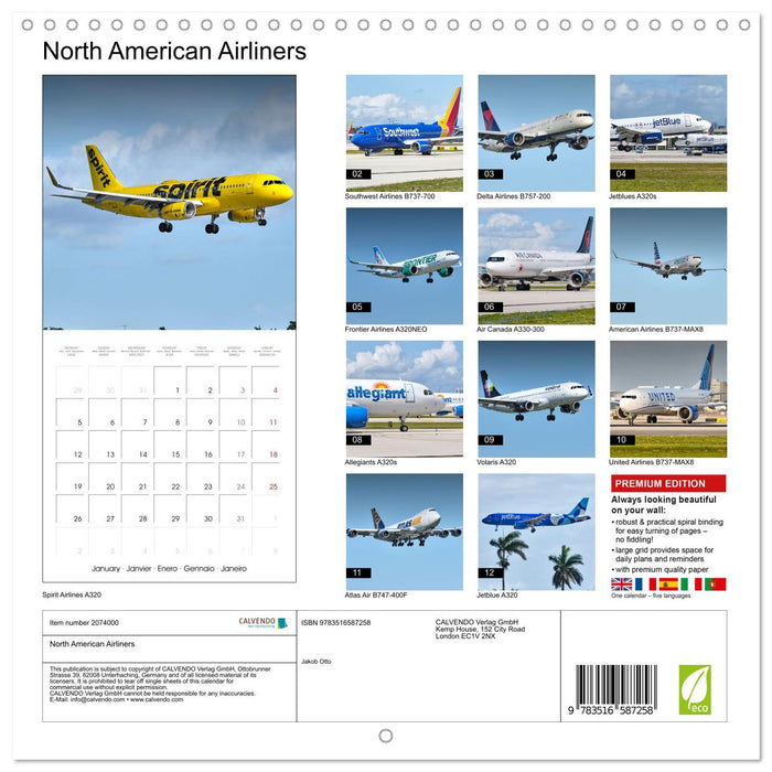 North American Airliners (CALVENDO Monthly Calendar 2026)