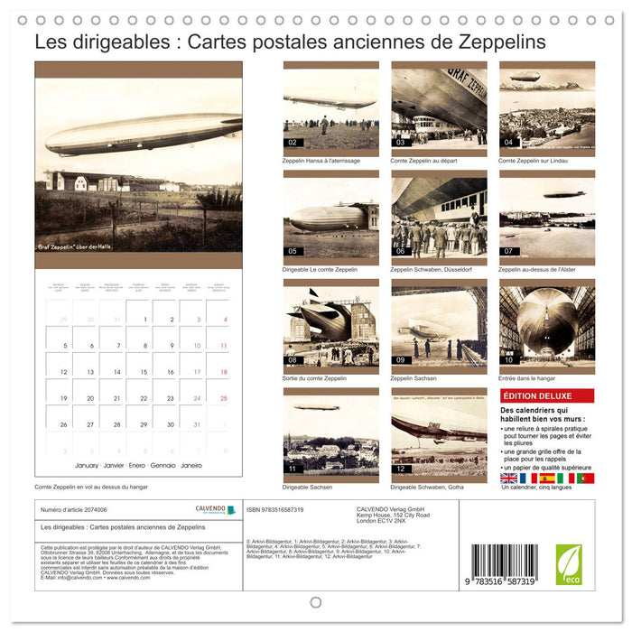 Les dirigeables : Cartes postales anciennes de Zeppelins (CALVENDO Calendrier mensuel 2026)