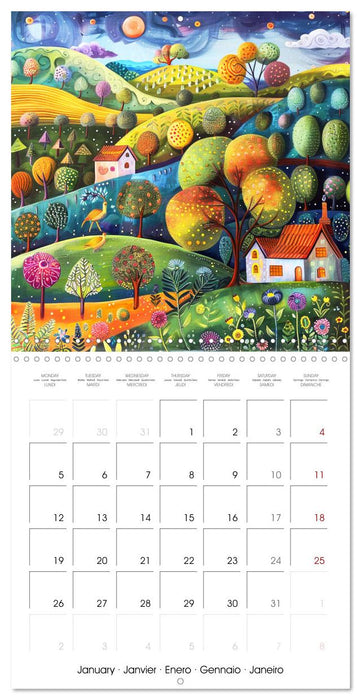 Voyage coloré naïf (CALVENDO Calendrier mensuel 2026)