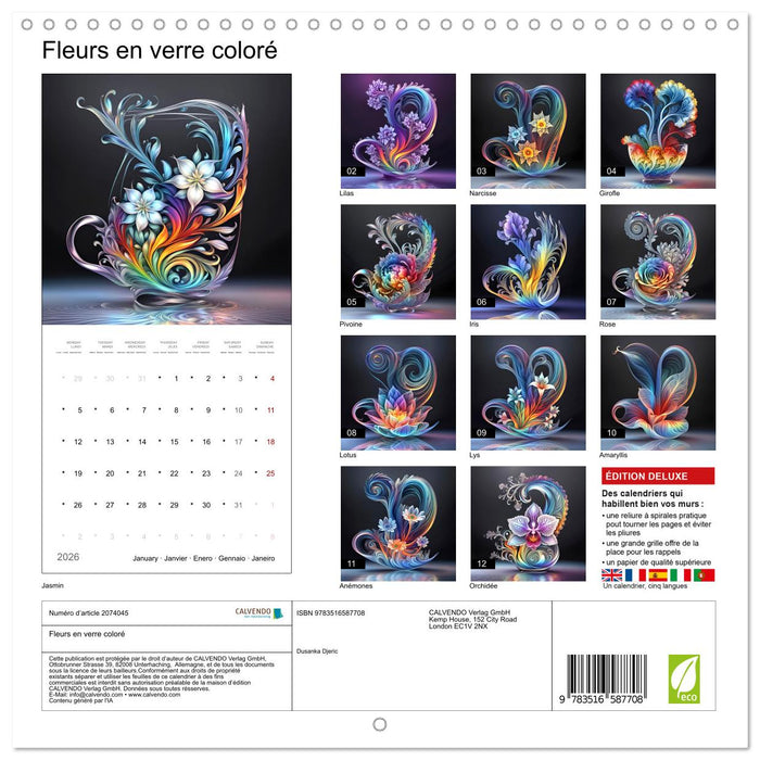 Fleurs en verre coloré (CALVENDO Calendrier mensuel 2026)