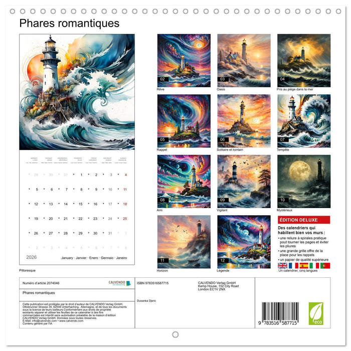 Phares romantiques (CALVENDO Calendrier mensuel 2026)