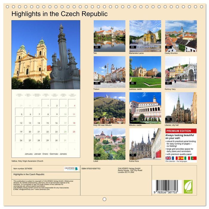 Highlights in the Czech Republic (CALVENDO Monthly Calendar 2026)
