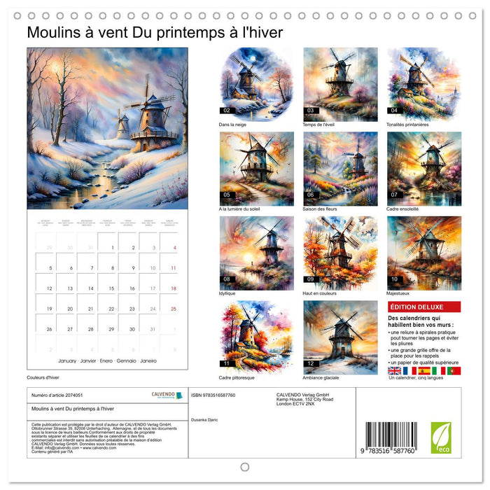 Moulins à vent Du printemps à l'hiver (CALVENDO Calendrier mensuel 2026)