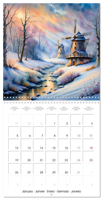 Moulins à vent Du printemps à l'hiver (CALVENDO Calendrier mensuel 2026)