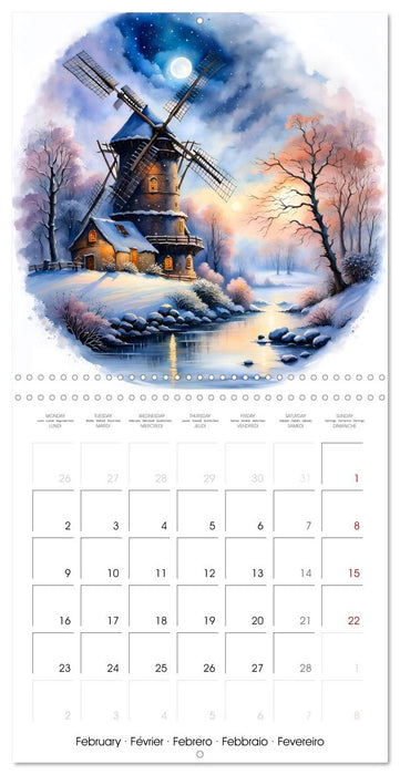 Moulins à vent Du printemps à l'hiver (CALVENDO Calendrier mensuel 2026)
