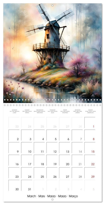 Moulins à vent Du printemps à l'hiver (CALVENDO Calendrier mensuel 2026)