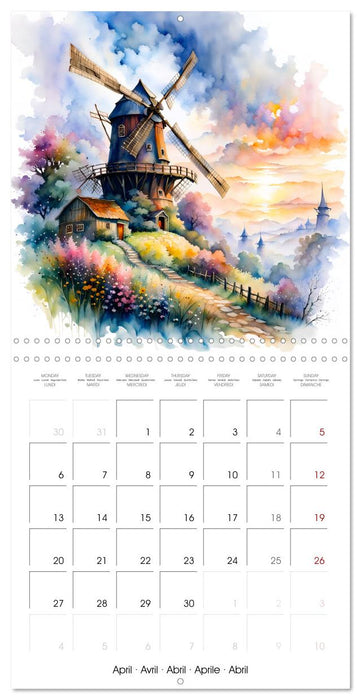 Moulins à vent Du printemps à l'hiver (CALVENDO Calendrier mensuel 2026)