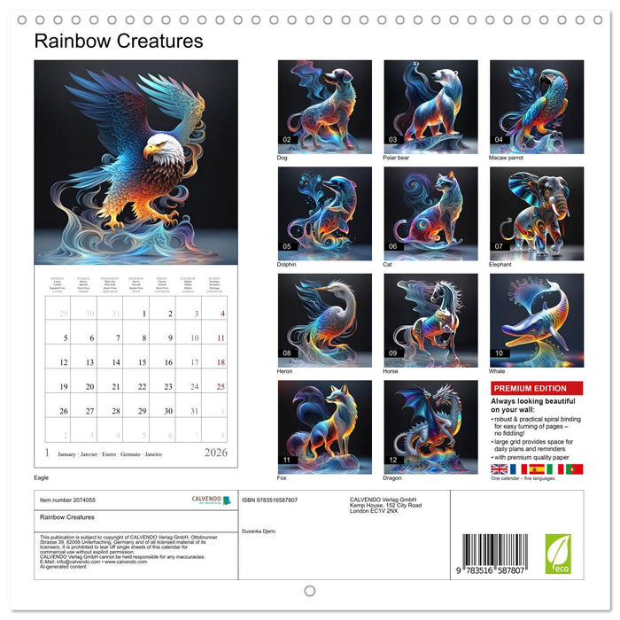 Rainbow Creatures (CALVENDO Monthly Calendar 2026)