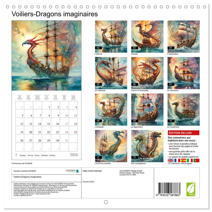 Voiliers-Dragons imaginaires (CALVENDO Calendrier mensuel 2026)