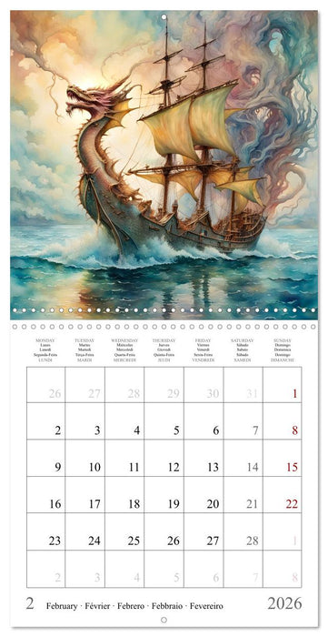 Voiliers-Dragons imaginaires (CALVENDO Calendrier mensuel 2026)