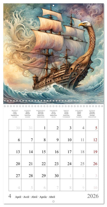 Voiliers-Dragons imaginaires (CALVENDO Calendrier mensuel 2026)
