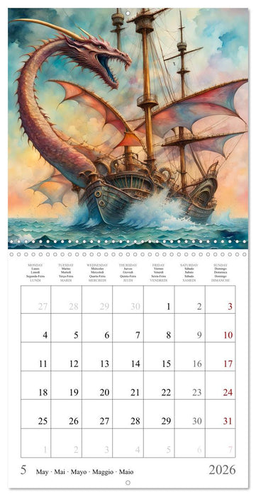 Voiliers-Dragons imaginaires (CALVENDO Calendrier mensuel 2026)